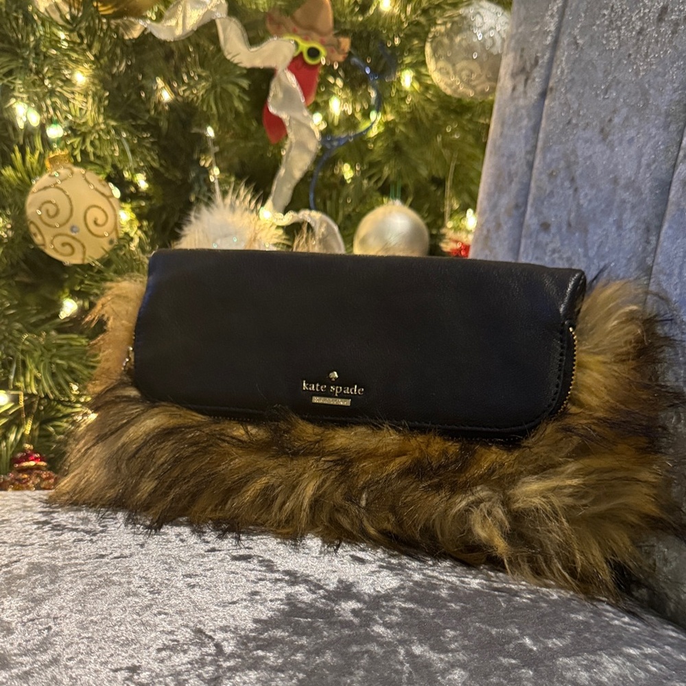 Kate Spade Black and Brown Faux Fur Clutch- Rare Find
